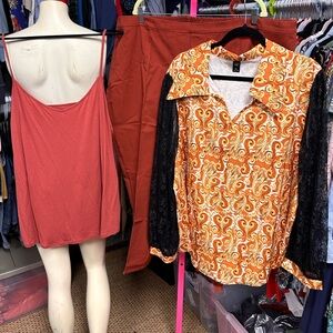 women’s plus size 4X 30W fall bundle blouse black lace rust pants camisole new